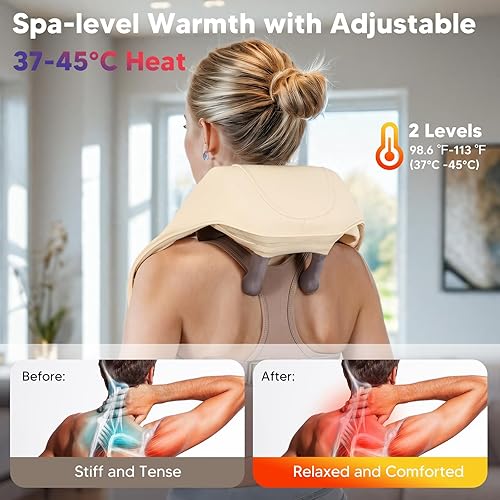 Miniatura 3 de arboleaf Masajeador de cuello 6D para aliviar el dolor, masajeador de hombros Shiatsu de tejido profundo con calor inalámbrico para cuello, espalda,
