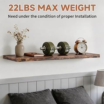 Easy Install 15.7 Inch Floating Wall Shelves Set of 3 Brown