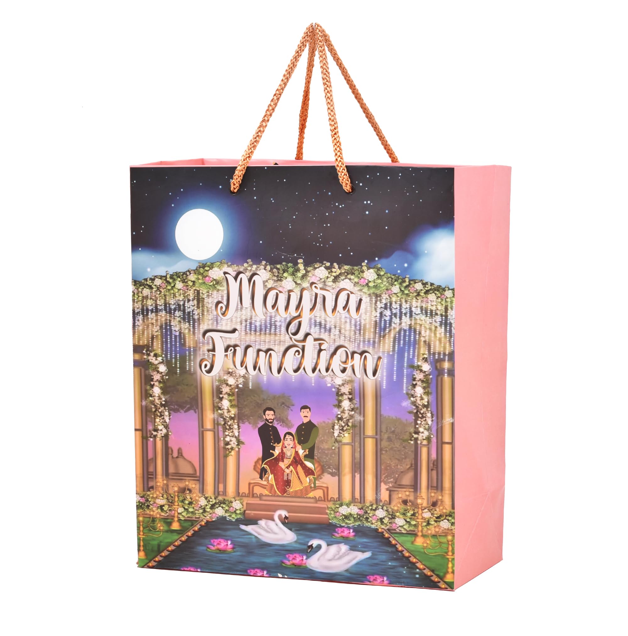 PPJ ® -MAYRA / BHAAT/ BHAT / MAMERU/ MOSADU/ MAUSALU/ NAANKI SHAK/ BHAAT NYOTNA CEREMONY (10 Pcs.) (WEDDING) 300 GSM PAPER CARRY BAG, 10 Inch X 12 Inch X 5 Inch (LARGE) for RETURN GIFTS/GIFT BAGS/GIFT COVERS (Pack of 10)