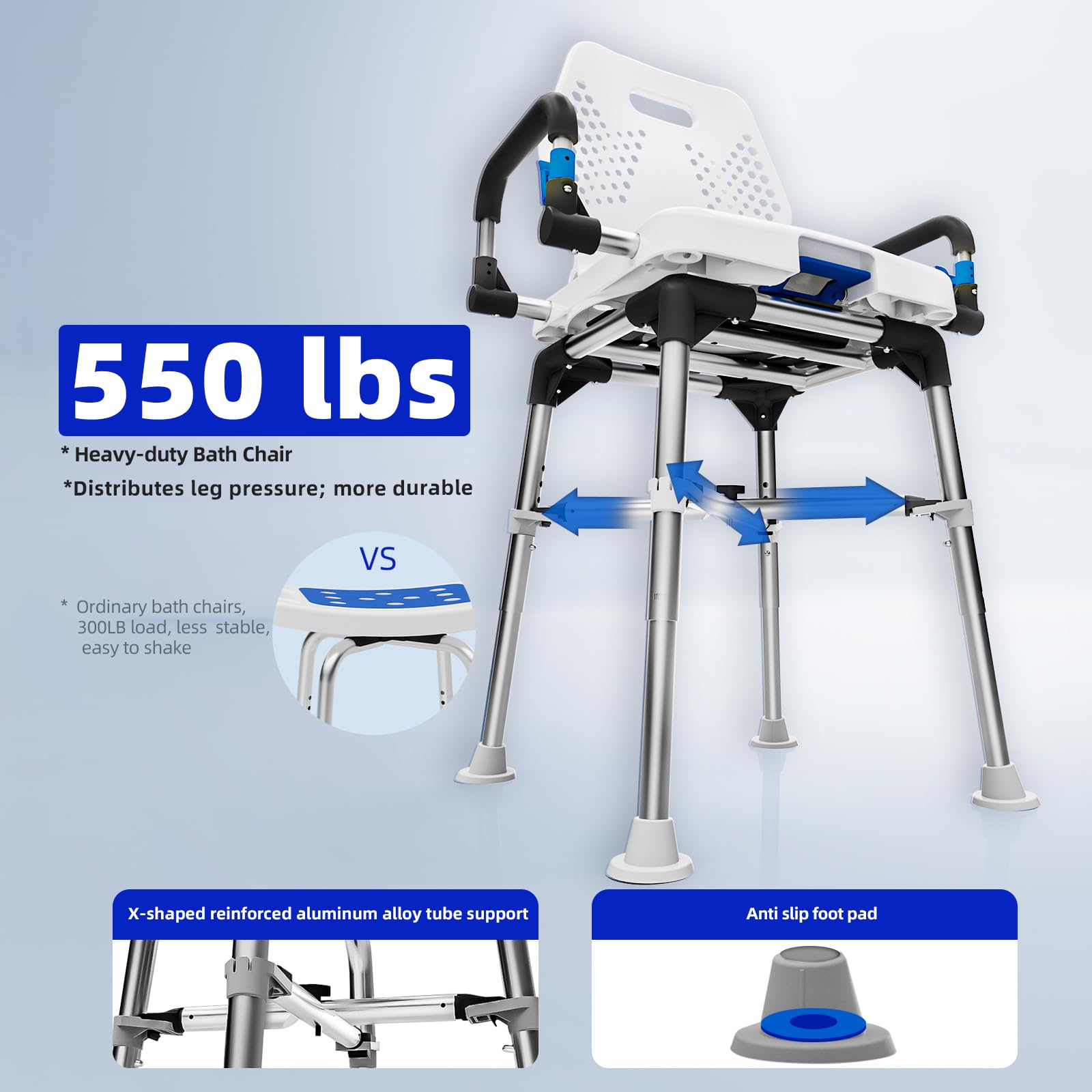 DrSuppor Silla de ducha giratoria de 360 grados, asiento de ducha ajustable con brazos giratorios para duchas o bañeras interiores, silla de ducha giratoria antideslizante para ancianos discapacitados