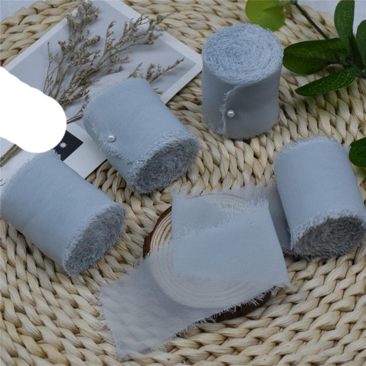 Handgemachte 4 STÜCKE 4 cm x 5,5 m Seidenchiffon Fransenband Ausgefranstes Randband Hochzeitseinladungen Blumenstrauß Geschenkverpackung DekorationFlatlay-Nebel, 4 cm x 5,5 m 4 Stück