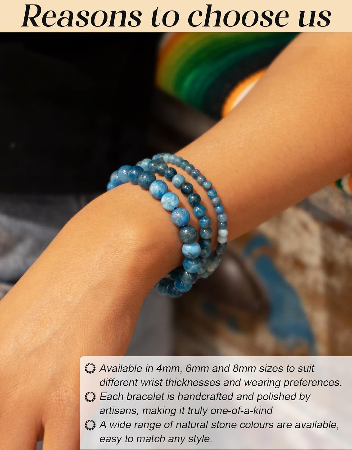 Natural Stone Beaded Bracelets for Men Women, 4mm 6mm 8mm image 3