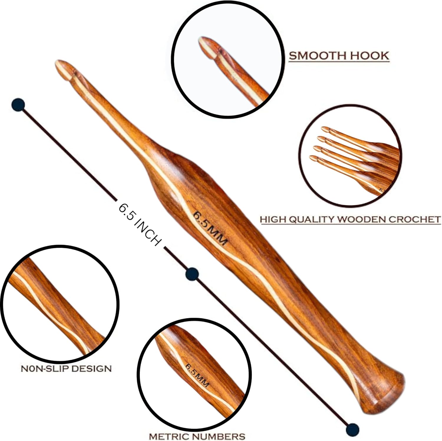 Artistic International Wooden Crochet Hook Set of 13 – Ergonomic Rosewood Hooks 3.5 mm to 12 mm – Handcrafted Smooth Crochet Needles Kit for Knitting & Crochet Projects