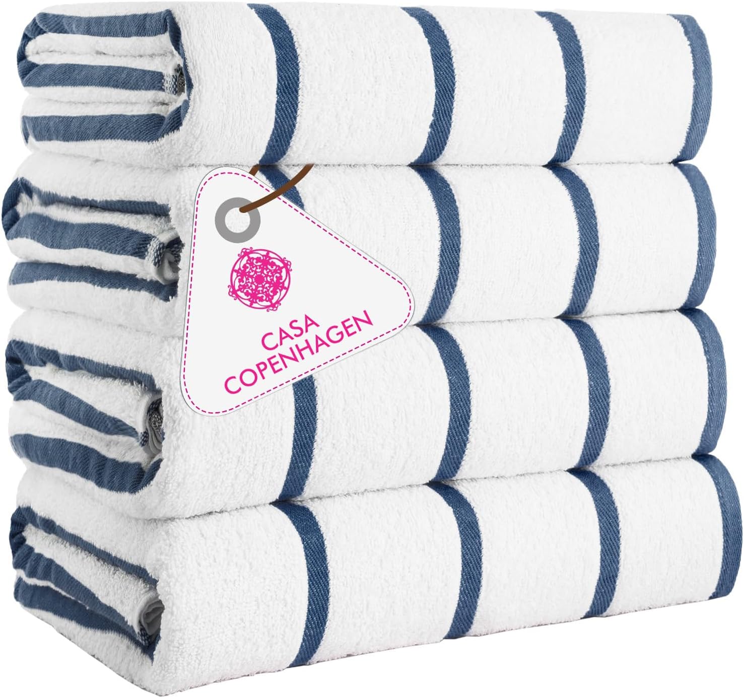 Casa Copenhagen Bora Bora Towels 4Pcs Pink, Red, Yellow, Teal Designer Stripe Beach Towels Gift Set, 30"x 60" Oversized 100% Cotton Pool Towels, Bath Towels for Beach (Summer Gift Set For Women & Men)