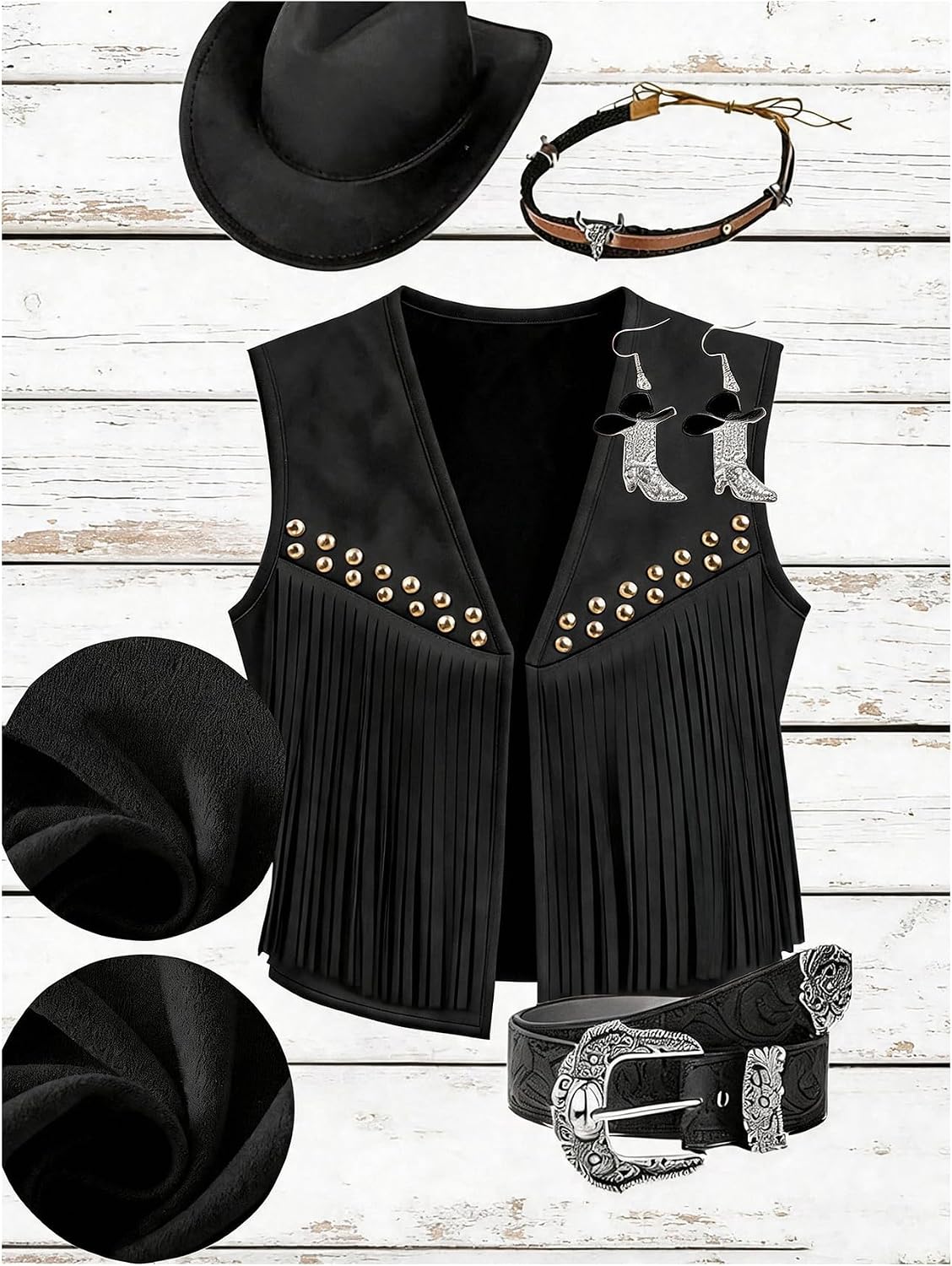 GORGLITTER Women's Sleeveless Western Cowgirl Rodeo Outfit Fringe Vests Tops Business Casual Country Concert Outfits