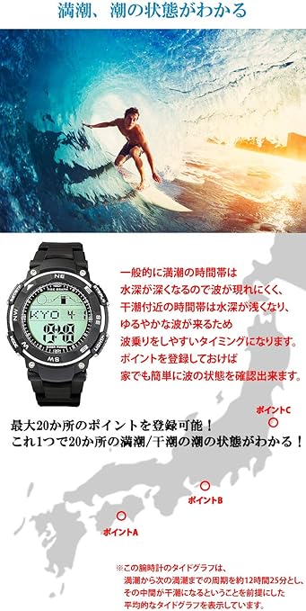 Amazon ラドウェザー ダイバーズ腕時計 タイドグラフ 100m防水 デジタル時計 コーラルレッド 反転液晶 メンズ腕時計 腕時計 通販