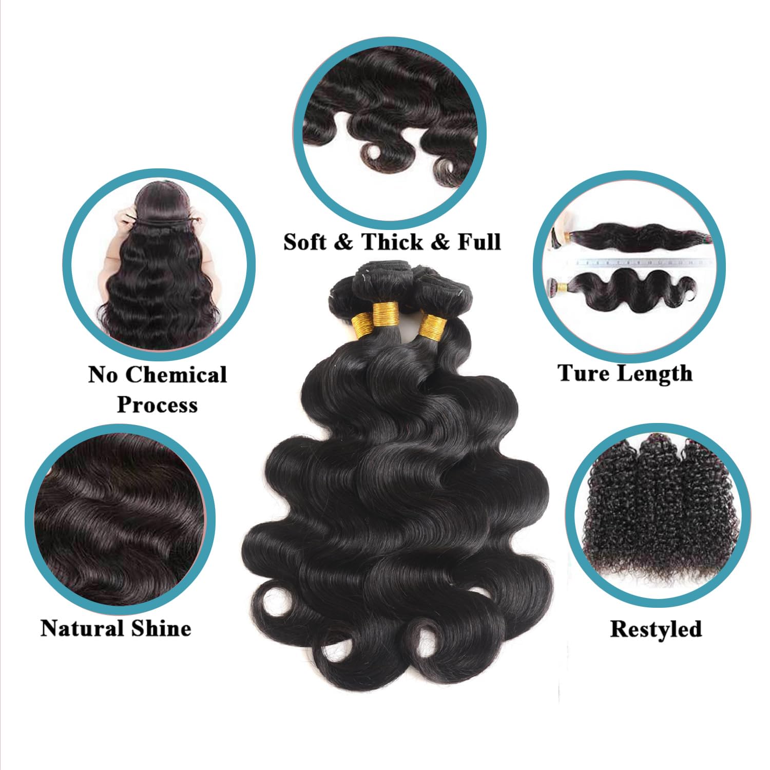 Body Wave Bundles Human Hair 18 18 Inch 2 Bundles 100% Unprocessed Brazilian virgin 12a Hair Natural Black Color 200G Per Pack