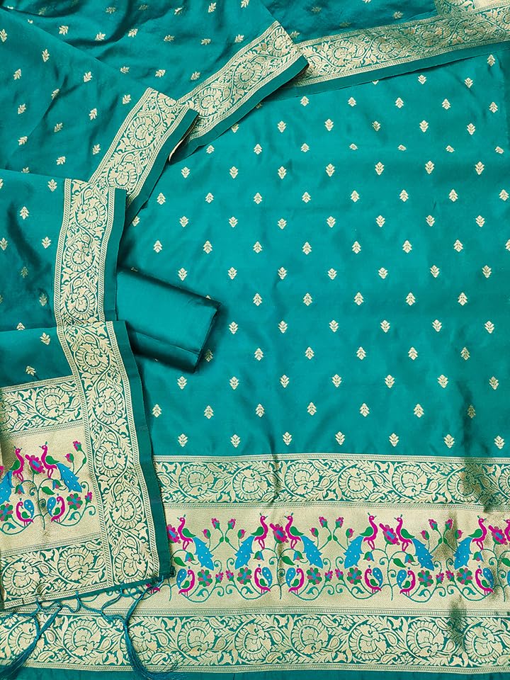 Image of DEVANGI Women's Pathni Banarasi Silk Unstitched Salwar Suit Dress Material With Dupatta