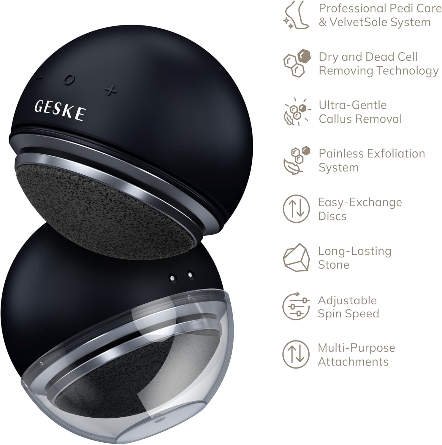 GESKE Electric Pumice Foot Smoothing Spinning Sphere | 8 in 1 | Electric Foot File & Exfoliator | 3 Pumice Stone Attachments | for Smooth Feet | Advanced Callus Removal |for Your Pedicure Set