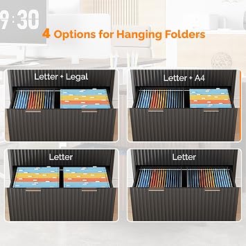 VINGLI 2 Drawer File Cabinet, Home Office Filing Organizer, Modern Style Fluted Design, Wood Lateral Filing Cabinet Printer Stand, Archivador, Fits Letter Legal A4 Size File Folder Storage, Black
