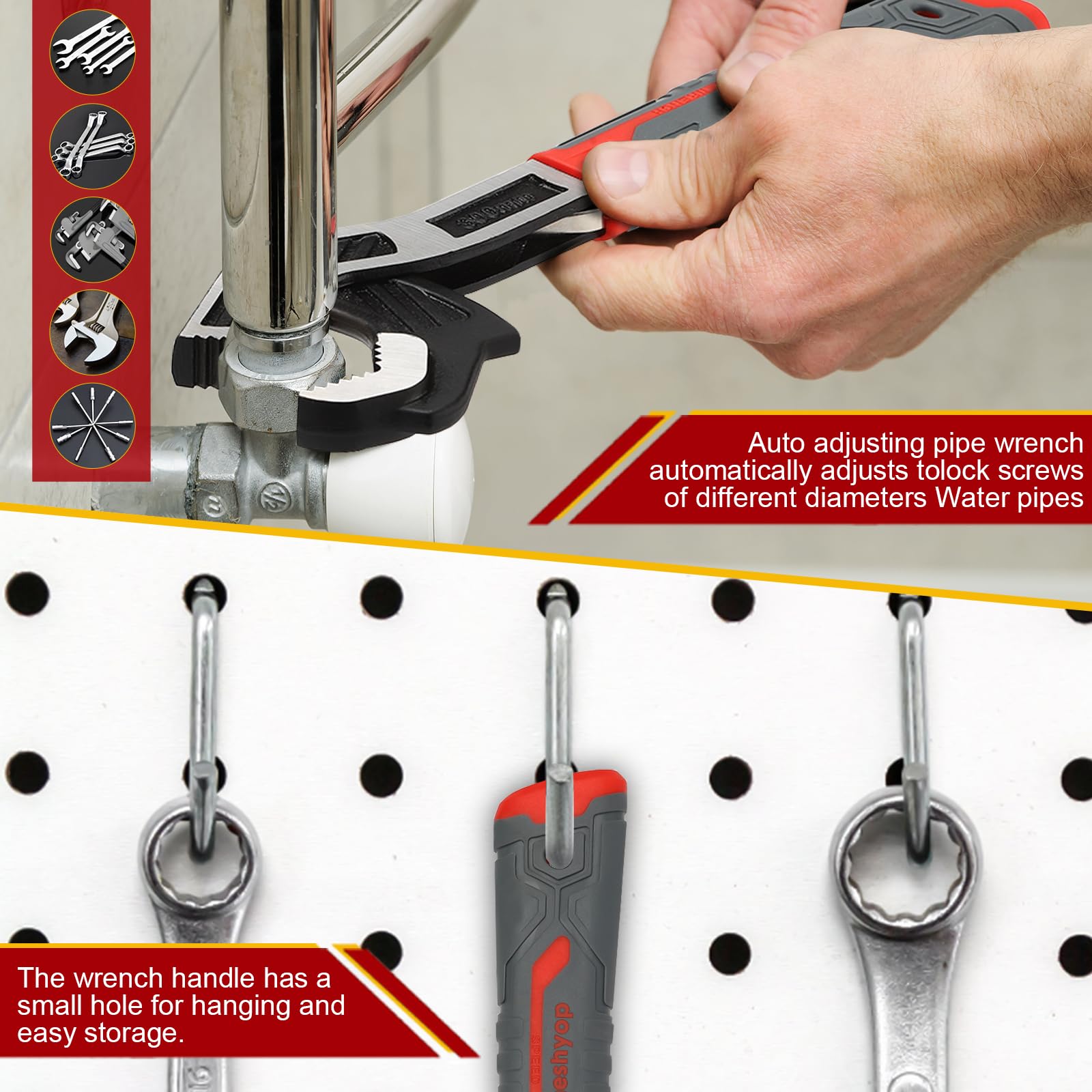 Llave de tubo autoajustable, llave micro 5 de tornillo de banco de tubo de 6, 8, 10 y 12 pulgadas, herramienta multifuncional de llave de tubo autobloqueante, llave de tubo ajustable universal de 3