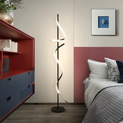 Miniatura 7 de Lámpara de pie moderna en espiral con control remoto, lámparas de pie LED de 48 W para sala de estar, 3 colores regulables, lámpara de pie alta para