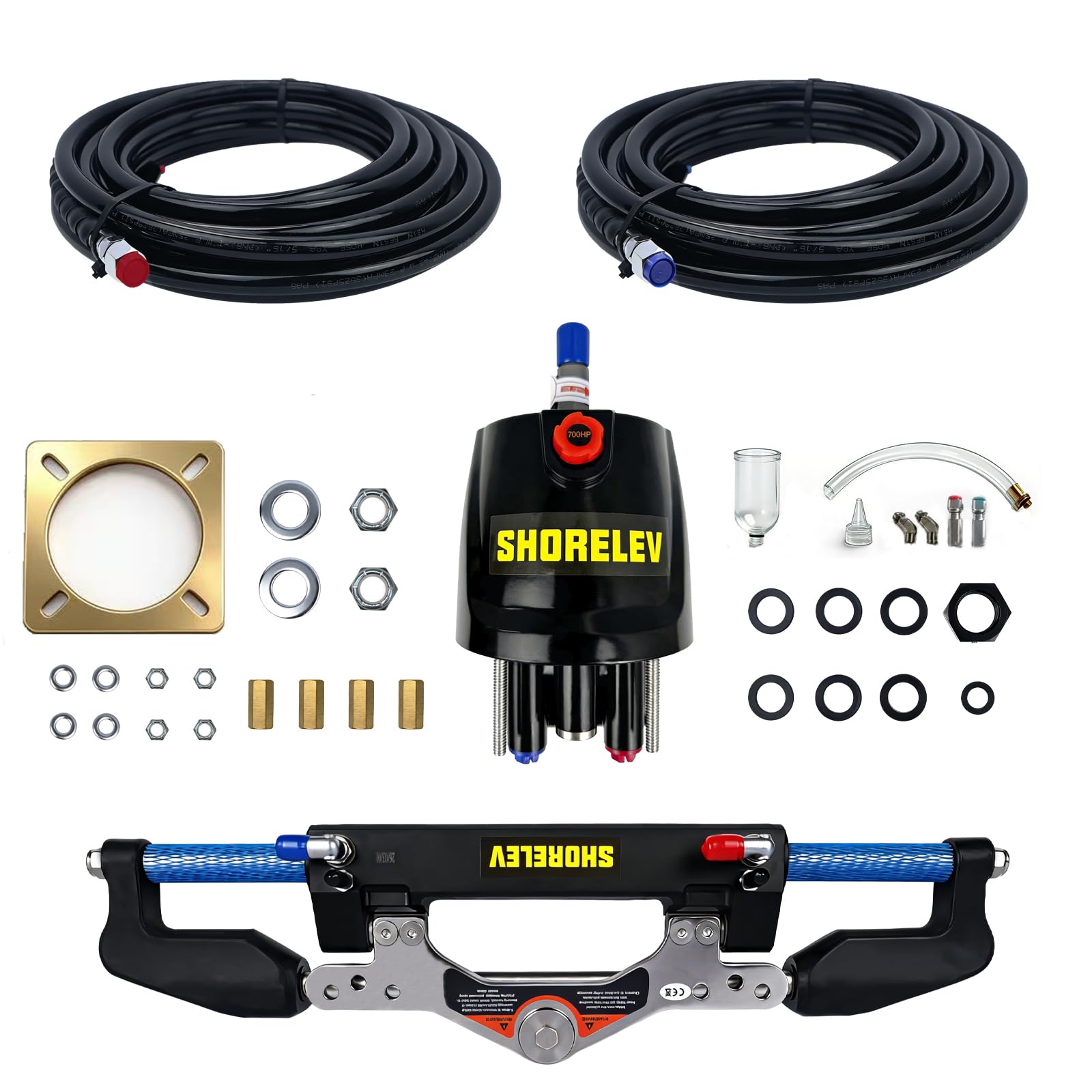 Hydraulic Steering Kit for Boats up to 700HP, 1000PSI Heavy‑Duty Marine Steering System with Pump, Cylinder, 2×26ft Hoses &amp; Fittings