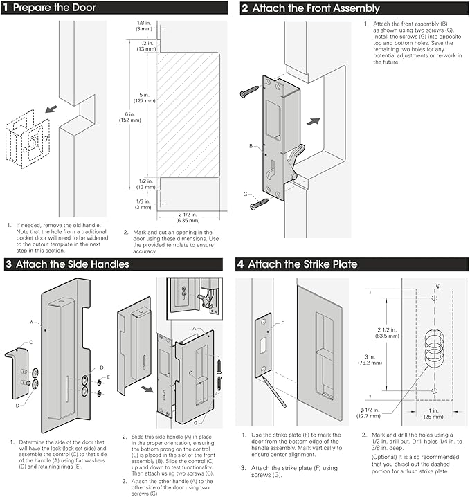 Tirador de puerta corrediza con cerradura para puerta de 1-3/8 pulg miniatura 5