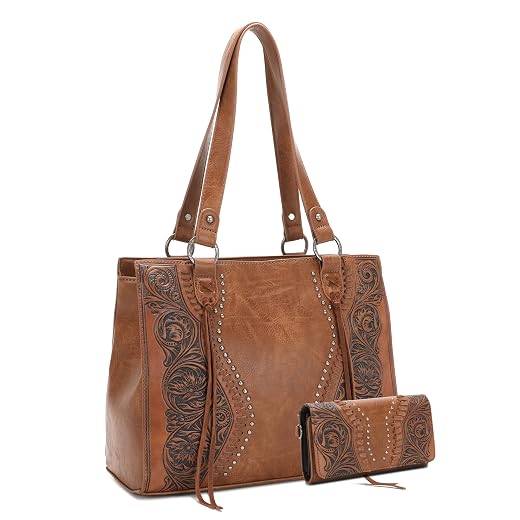 Montana West Western Tote Bag with Wallet Set for Women Floral Tooling Shoulder Handbag