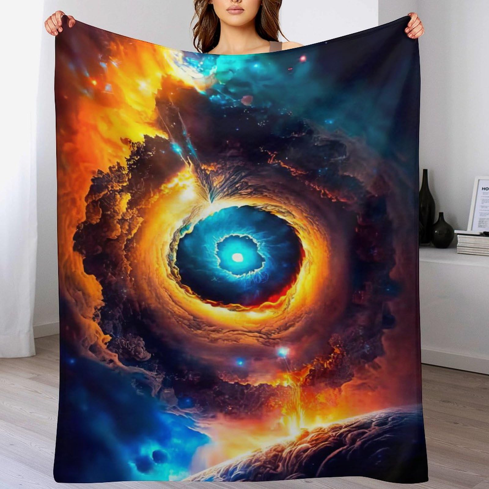 Couverture polaire en flannel 180x200cm pour grand lit ou canapé motif planète