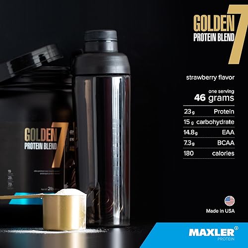Miniatura 3 de Maxler Golden 7 Protein Blend - Proteína en polvo para ganancia muscular y recuperación - Polvo de proteína de fresa de 2 libras