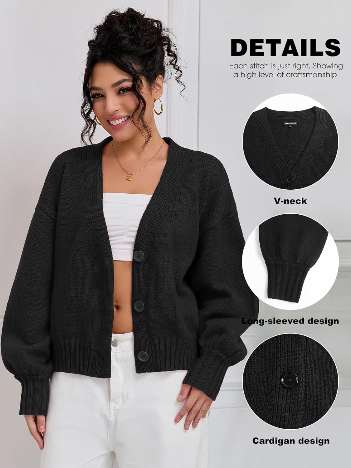 QIANXIZHAN Women's Chunky Cardigan Sweaters, V-Neck Knit Button Cropped Sweater Fall Fashion 2026 - Image 4