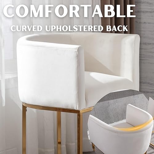 Miniatura 4 de Taburete de bar contemporáneo de terciopelo crema, taburete de bar de tela tapizada de 24 pulgadas, taburete de bar de cocina, taburete de isla con