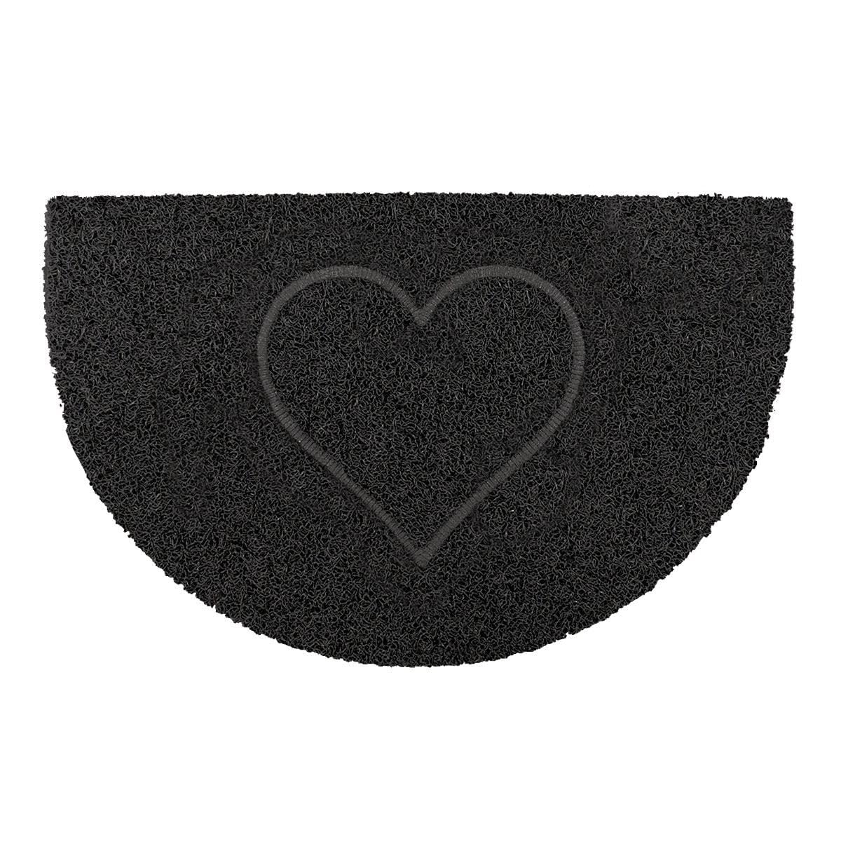 Oseasons Heart Half Moon Doormat in Black - Semi-Circle Half Round, Spaghetti Coil Vinyl with PVC Backing, Non-Slip Indoor or Sheltered-Outdoor Entrance Rug