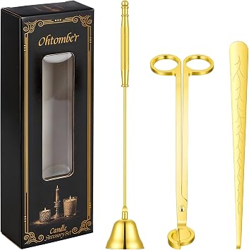 Ohtomber 3 in 1 Stainless Steel Candle Accessory Set, Gold Wick Care Tool | Complete Candle Care Kit with Gift Packaging, For Trimming Wicks & Extinguishing Flames, Great Gift for Candle Lovers