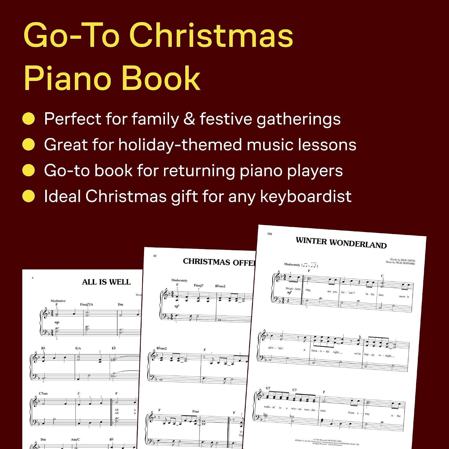 100 Most Beautiful Christmas Songs for Easy Piano | Holiday Sheet Music Songbook for Beginners and Students | Sacred and Secular Christmas Piano Solos with Lyrics | Christmas Piano Book