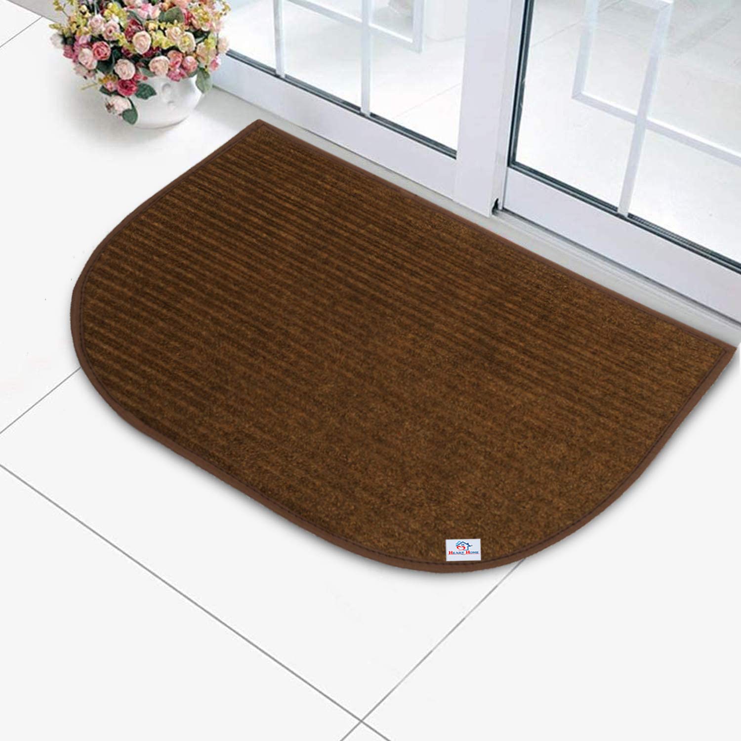 Heart Home D-Shape Durable Microfiber Door Mat, Heavy Duty Doormat,(14'' x 23'', Brown)-HEART12177, standard