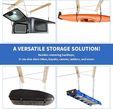 Premium Hard Top Removal Lift Hoist for Jeep Wrangler and Ford Bronco - Self-Leveling Design, Safe Anti-Drop System, Easy One-Person Operation - Supports 8-16 ft. Ceilings - Bonus 6 T Knobs Included