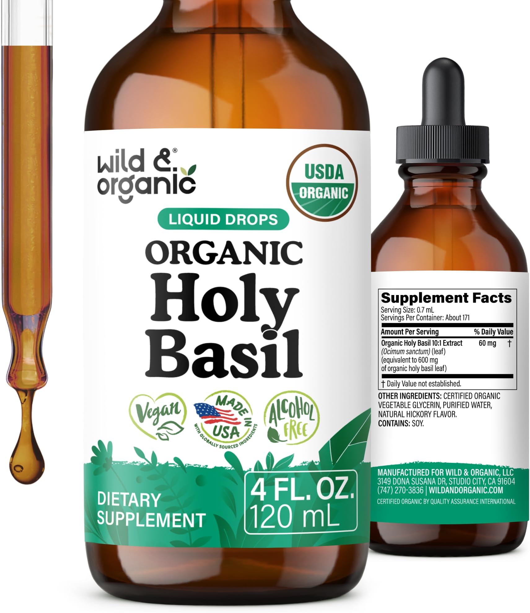 USDA Organic Holy Basil Tincture - Relaxation & Calmness Support - 4 oz