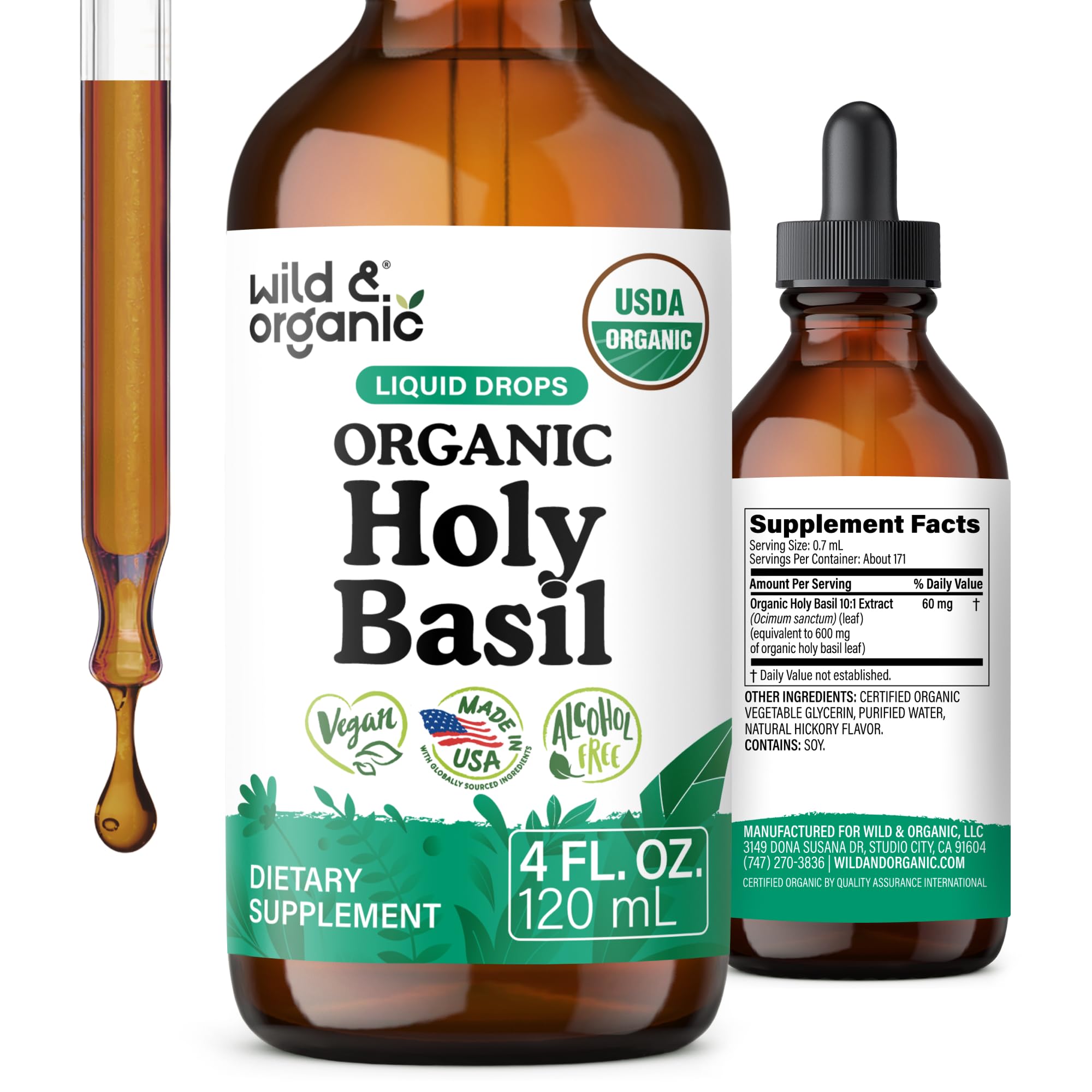 USDA Organic Holy Basil Tincture - Relaxation & Calmness Support - 4 oz