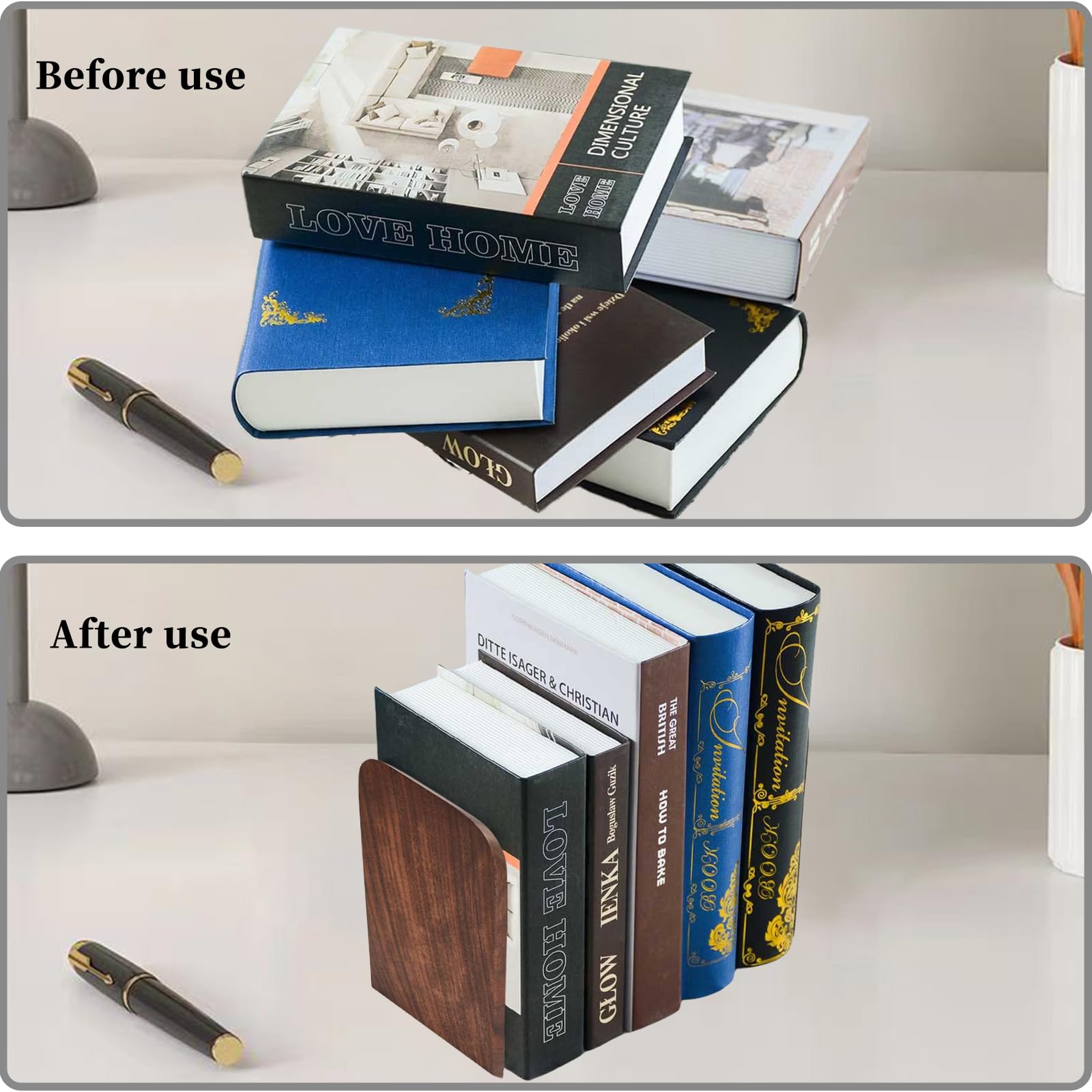 KCatsy Wooden Bookends 2 Pieces (1 Pair) Walnut Wood 17 x 12 x 10.5 cm - Image 4