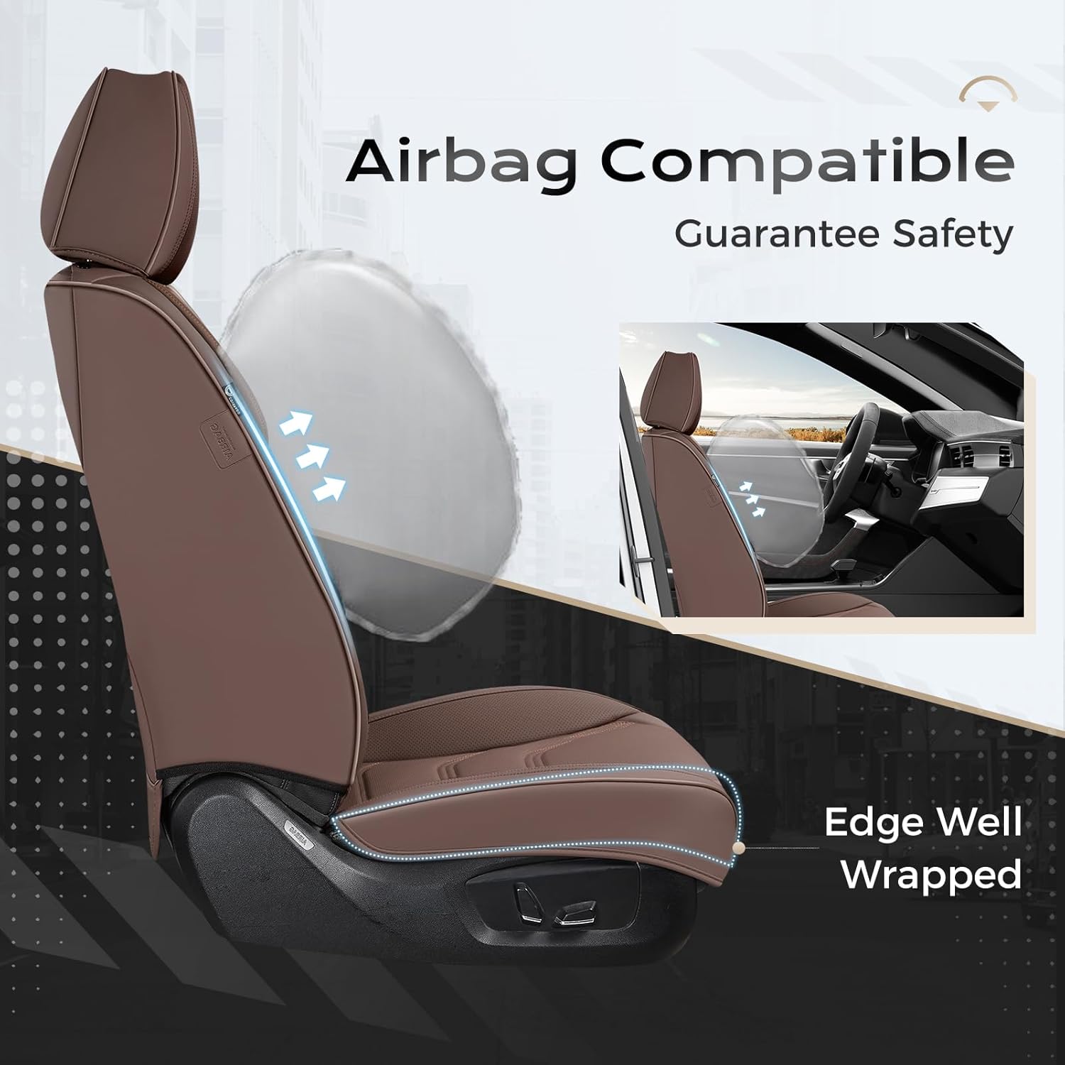 Coverado Car Seat Covers Front Seats, 2 Piece Car Seat Protector Waterproof Leather Seat Cushion Universal Fit for Truck Automotive Vehicles Brown