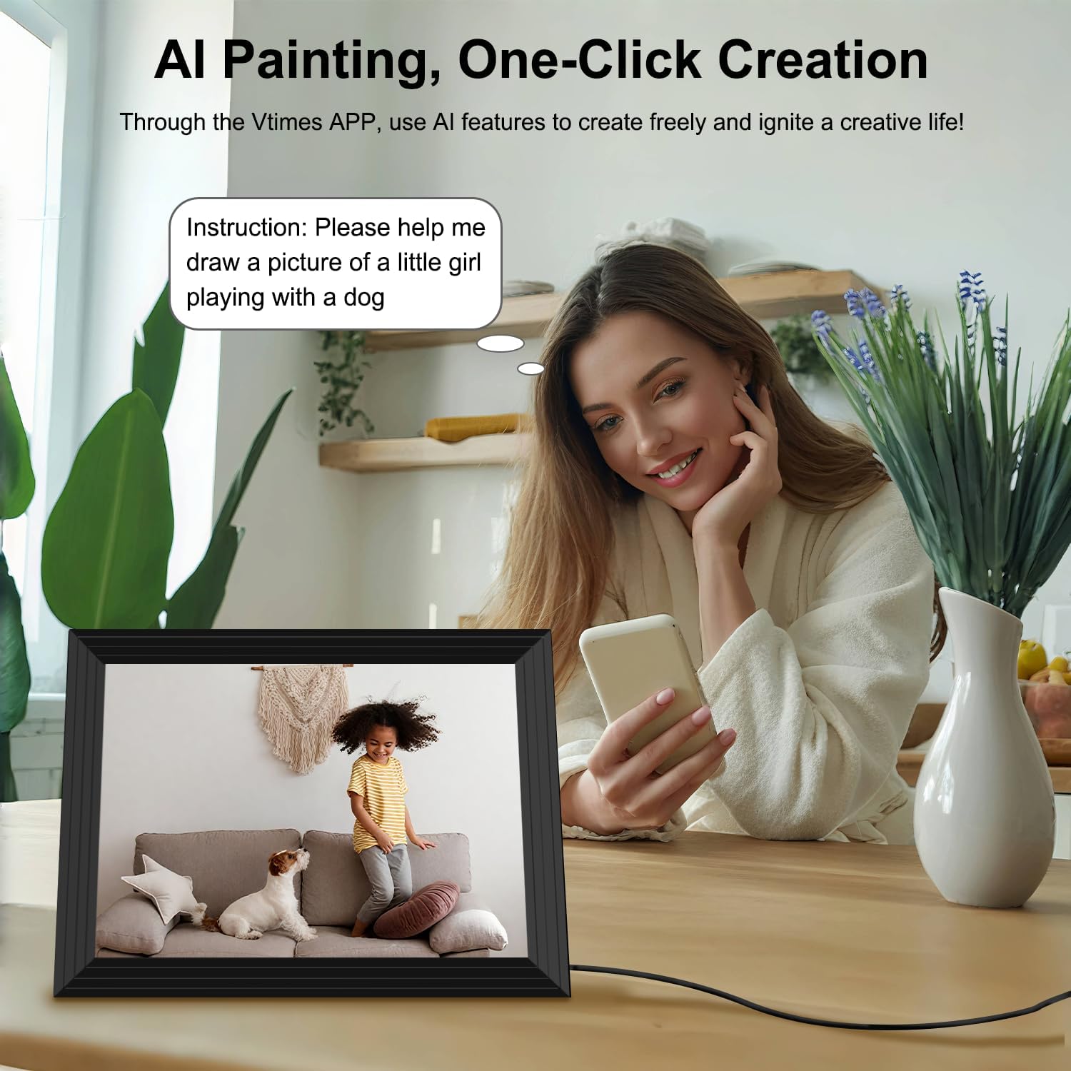 WiFiスマートフォトフレーム AIペインティング付き 1280x800 IPS タッチスクリーンデジタル写真フレー 【ハンディカムウェブカメラ】