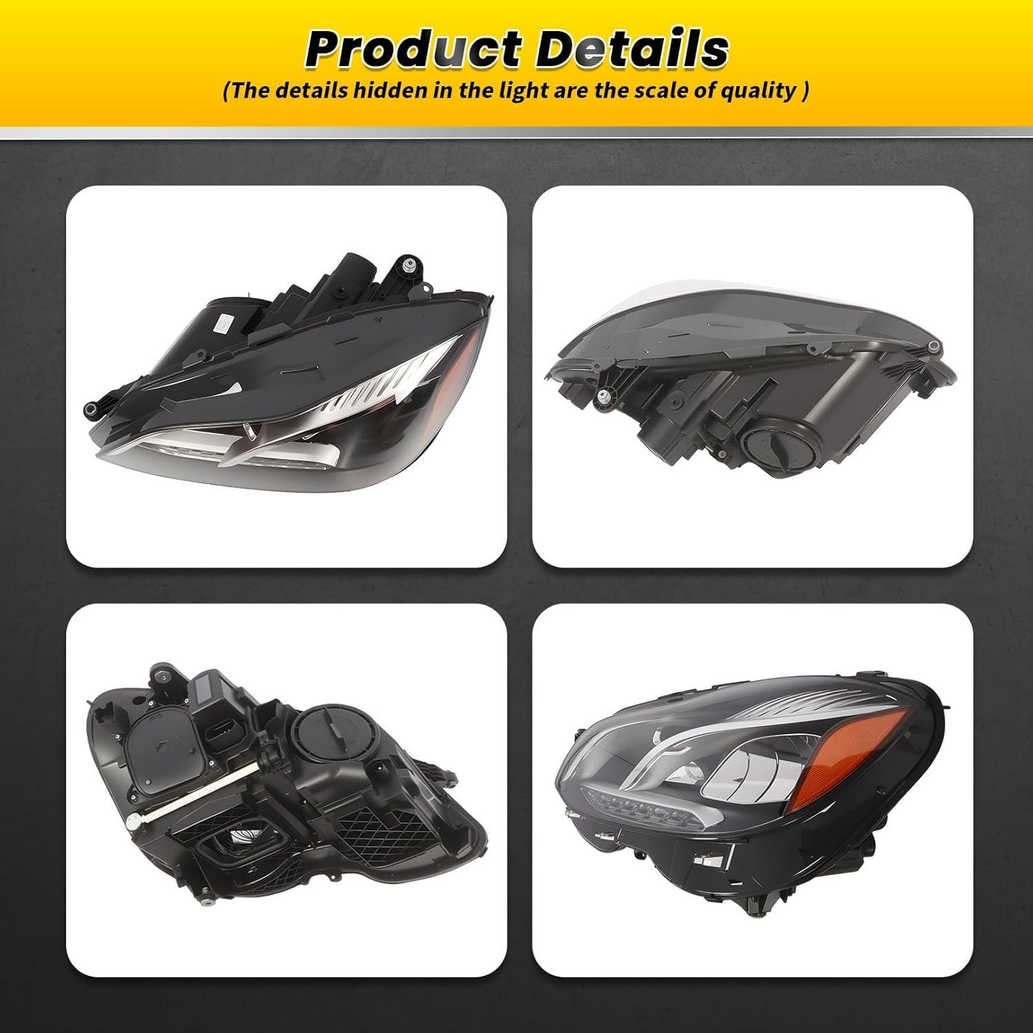 Left Headlight Assembly Not Halogen Chrome Housing Compatible with E-Class W212 2014 2015 2016 W/O Cornering Light Headlamp Driver Side MB2502219 2128202139