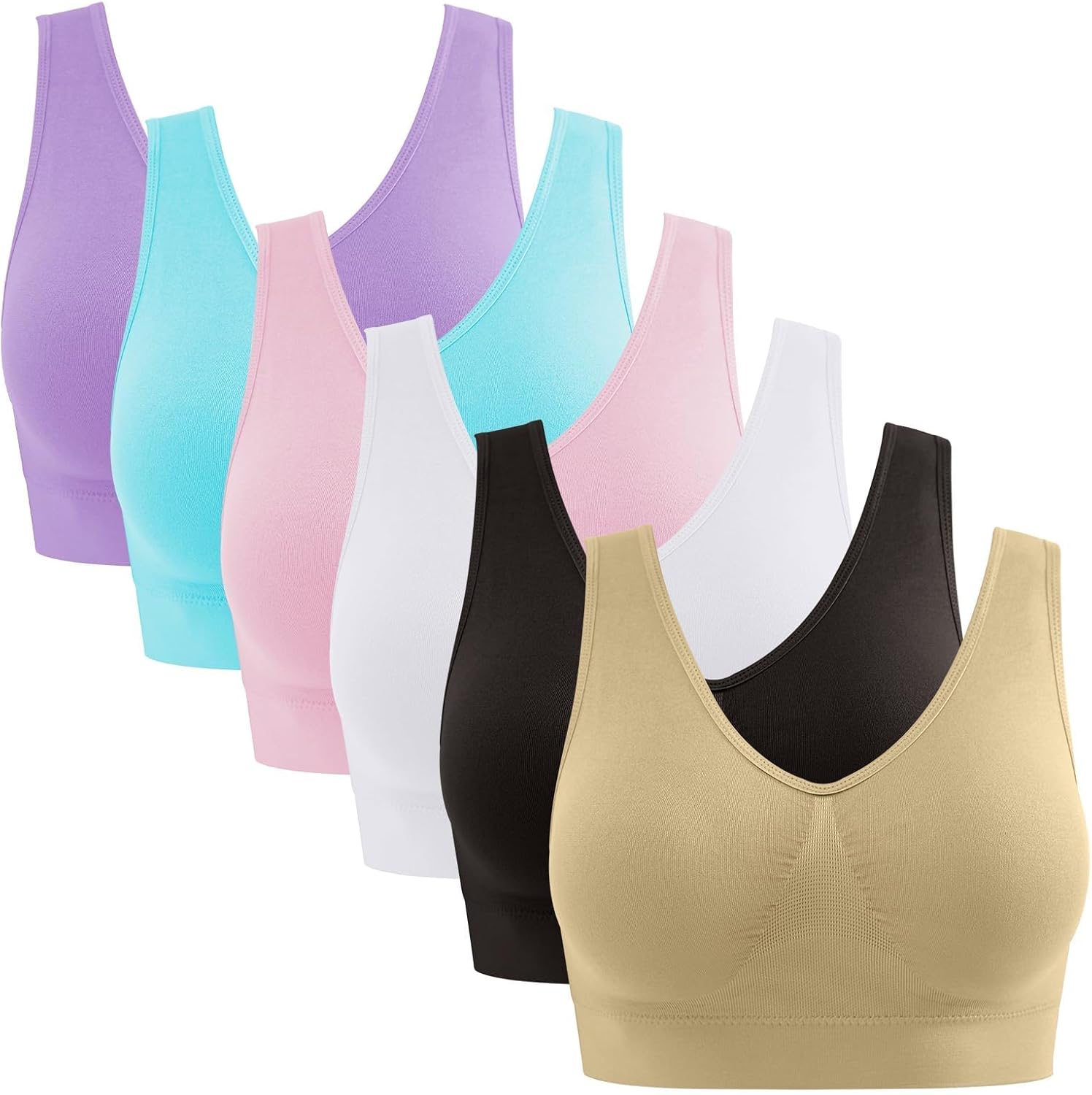 YADIFEN Womens Sports Bras, 3/4/6 Pack Wireless Comfortable Seamless Sleep Yoga Sports Bras for Women with Removable Pads