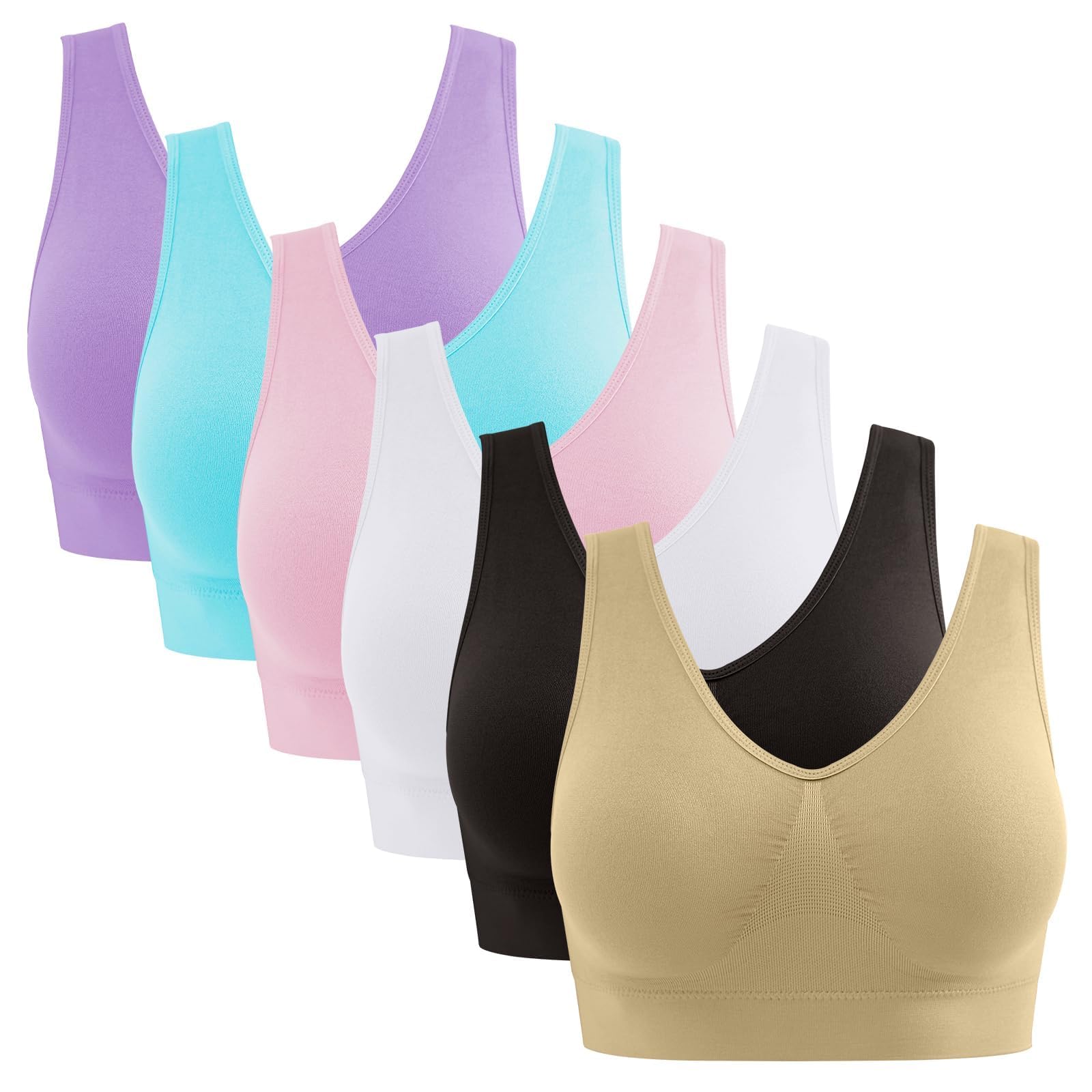 YADIFEN Womens Sports Bras 3 4 6 Pack Wireless Comfortable Seamless Sleep Yoga Sports Bras for Women with