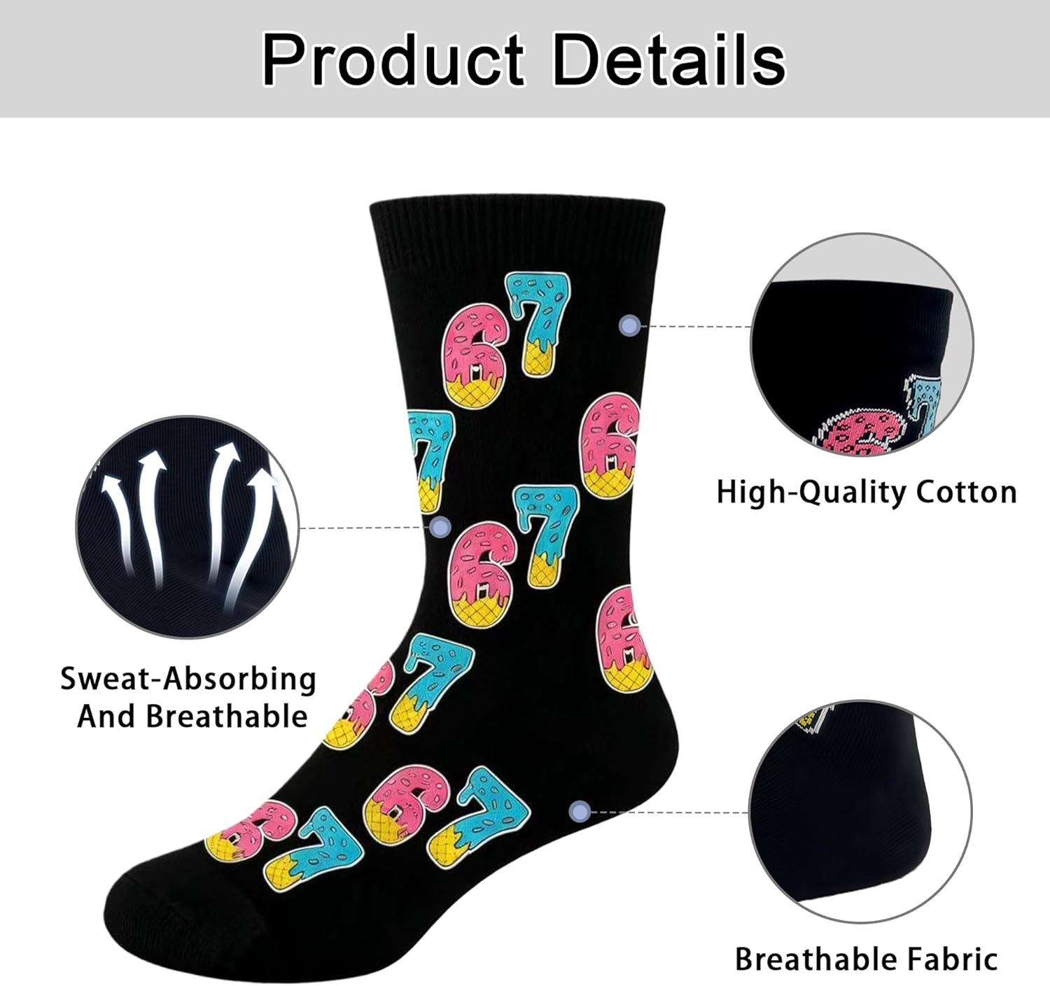 67 Socks,Six Seven Ice Cream Drip Funny 67 Valentines Day Gifts for Teens Boys Girls Girlfriends Boyfriends - Image 5