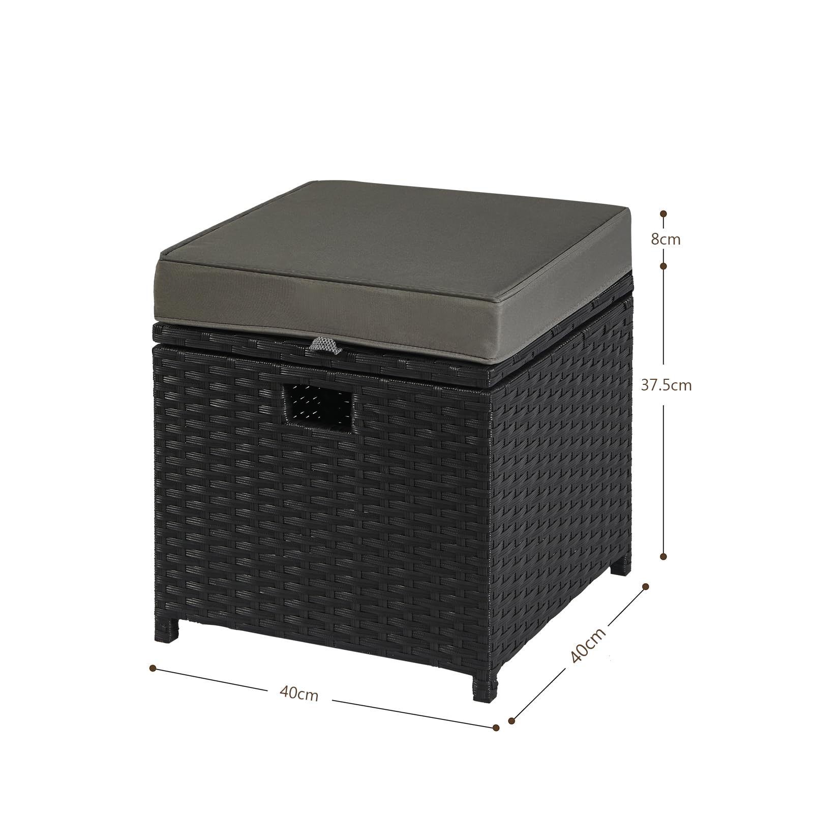 YIYAN Lot de 2 repose-pieds d'extérieur en rotin synthétique avec rangement pour toutes les saisons avec coussin amovible (gris)