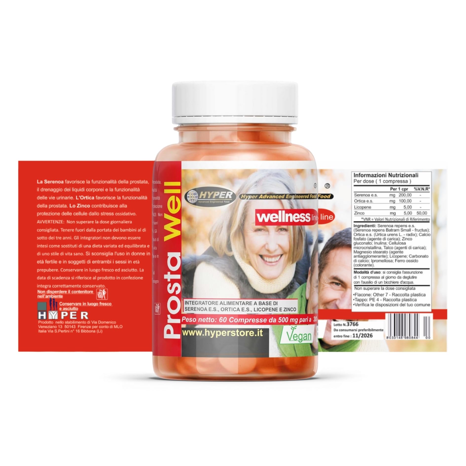 Hyper Integratore Alimentare Prostata Benessere Salute Favorisce la Funzionalità della Prostata e delle Vie Urinarie con Serenoa Repens Saw palmetto Ortica Licopene Rimedio Naturale 60 Compresse