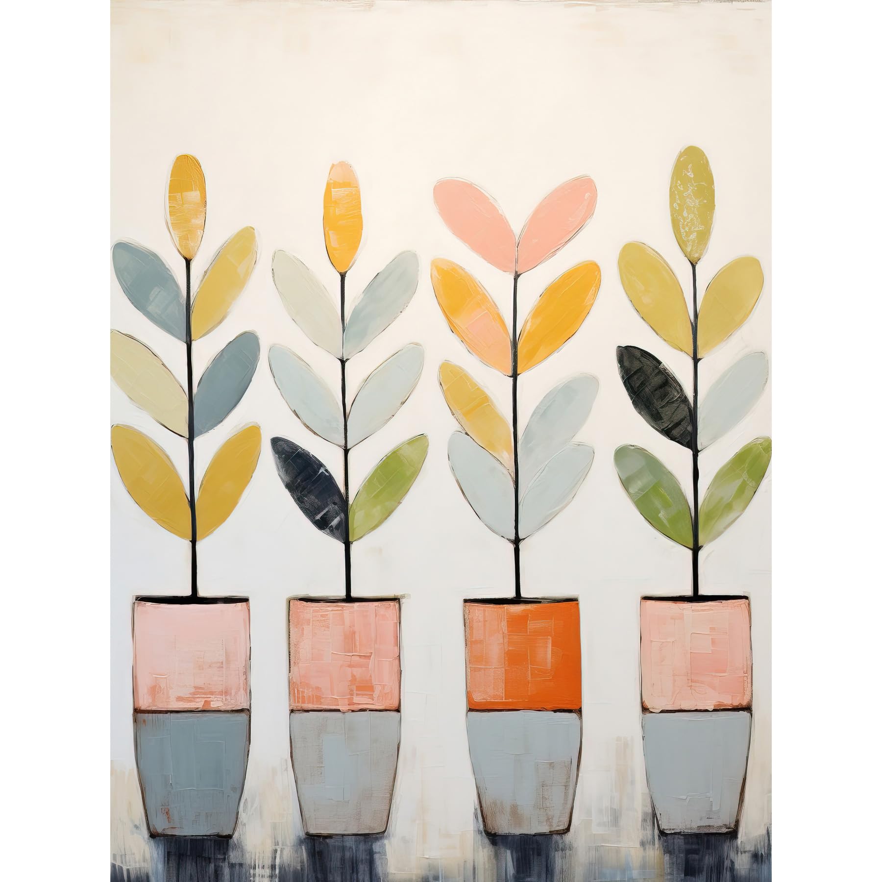 Artery8 Plant Pots Simple Pastel Colour Oil Painting Bright Pink Green Blue Boho Artwork Large Wall Art Poster Print Thick Paper 18X24 Inch