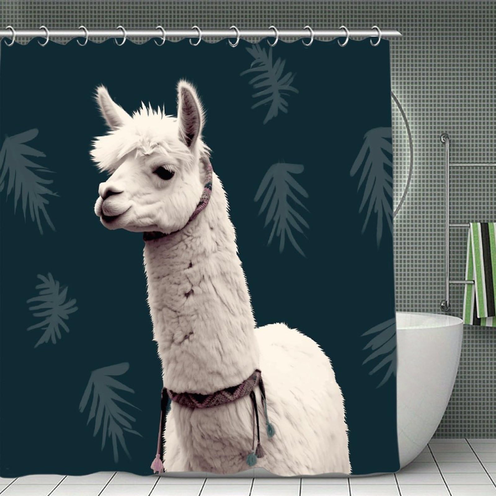 FekiLoot Alpaca Llama Shower Curtain with Hooks Modern Farmhouse Bathroom Curtain Waterproof Cloth Bath Curtains Cute Washable Blackout Privacy Curtains for Bathroom Bathtub 70.8"x70.8"