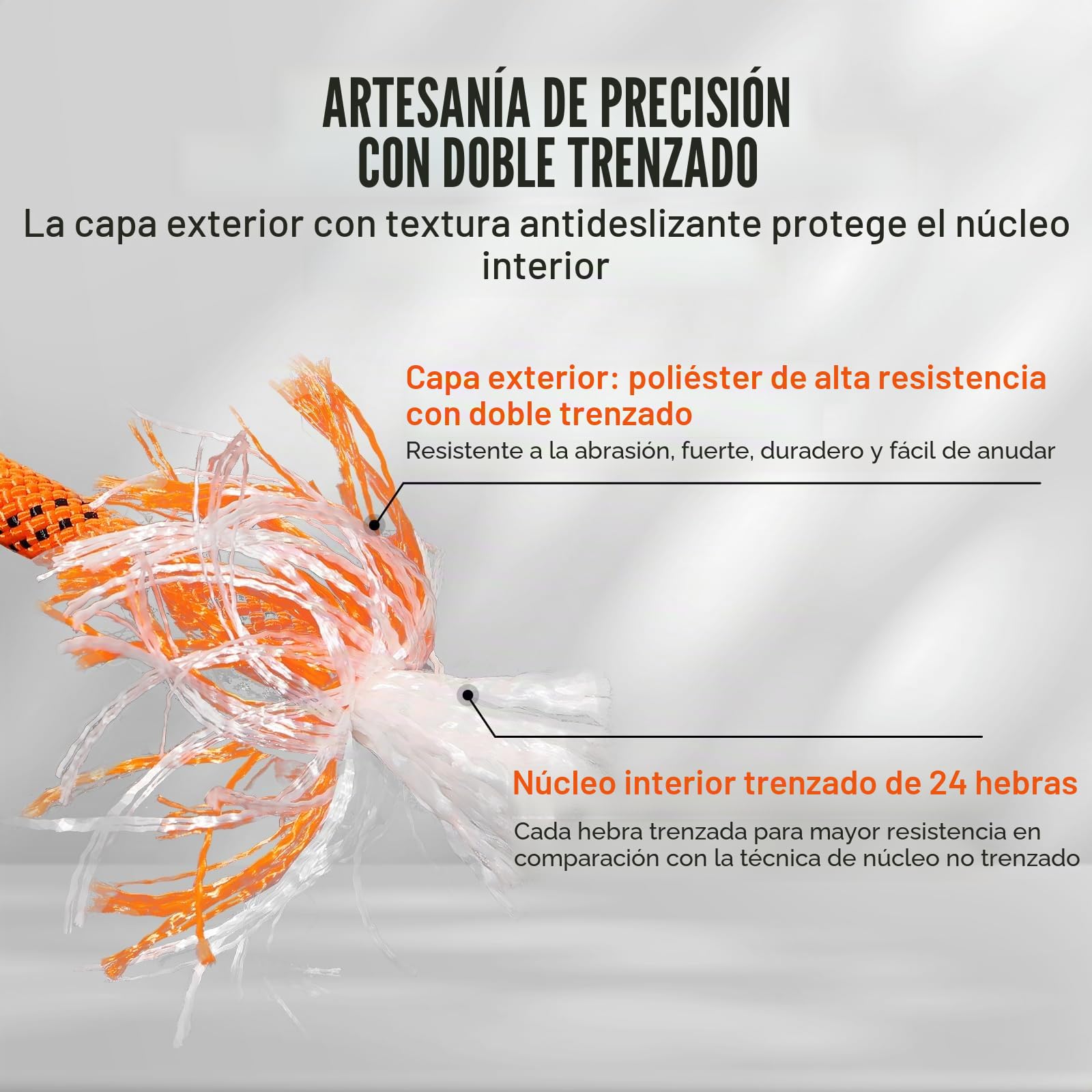 VEVOR Cuerda de Poliéster Trenzado Doble Naranja y Negro, 19 mm x 67,06 m, 24 ​​hebras, 88,96 kN de Resistencia a la Rotura Cuerda de Escalada al Aire Libre para Senderismo en Roca, Camping, Columpio