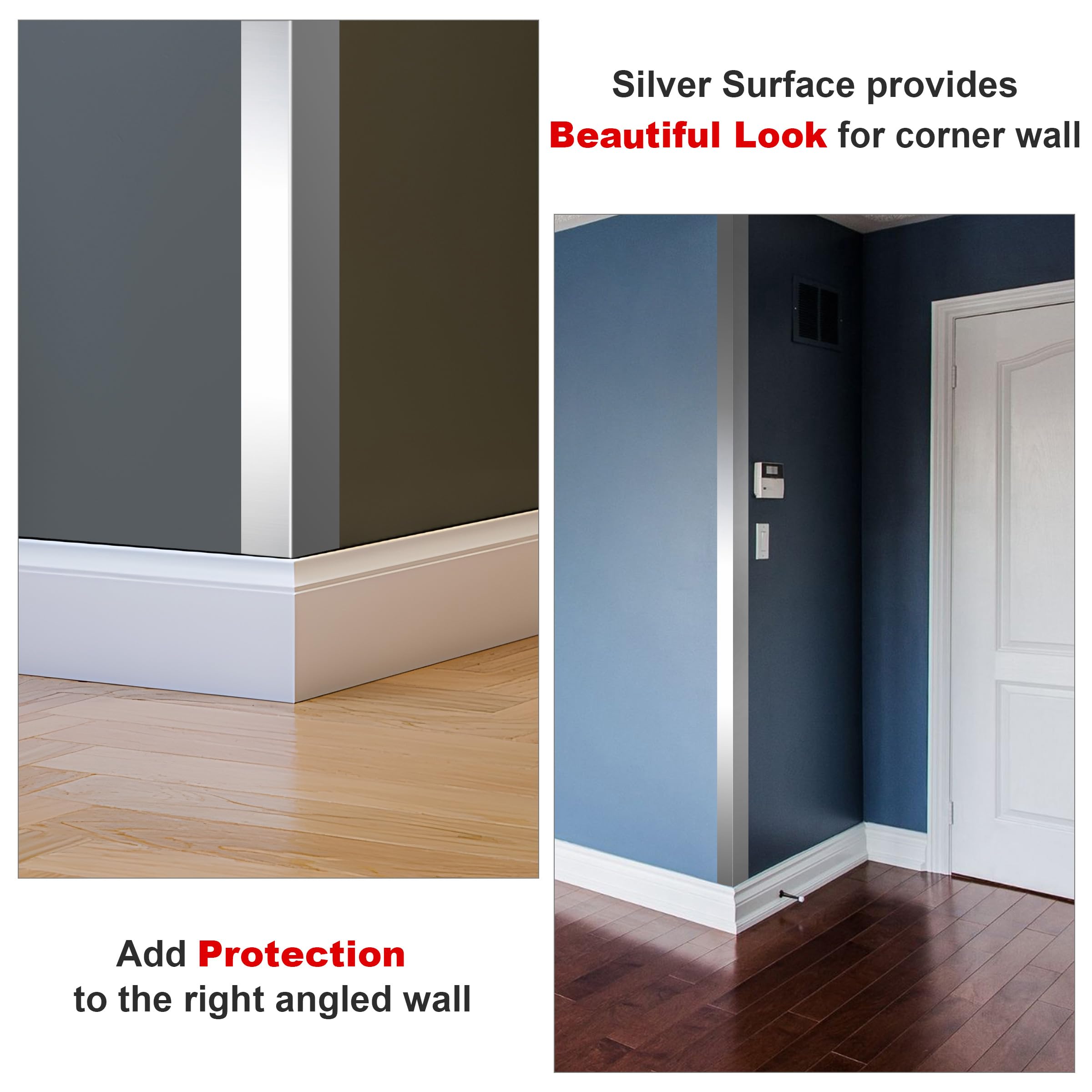Protectores de esquina de pared, 2 x 2 x 48 pulgadas, protectores de esquina de pared de metal, paquete de 10 para protección y decoración de pared, protectores de esquina de pared de acero