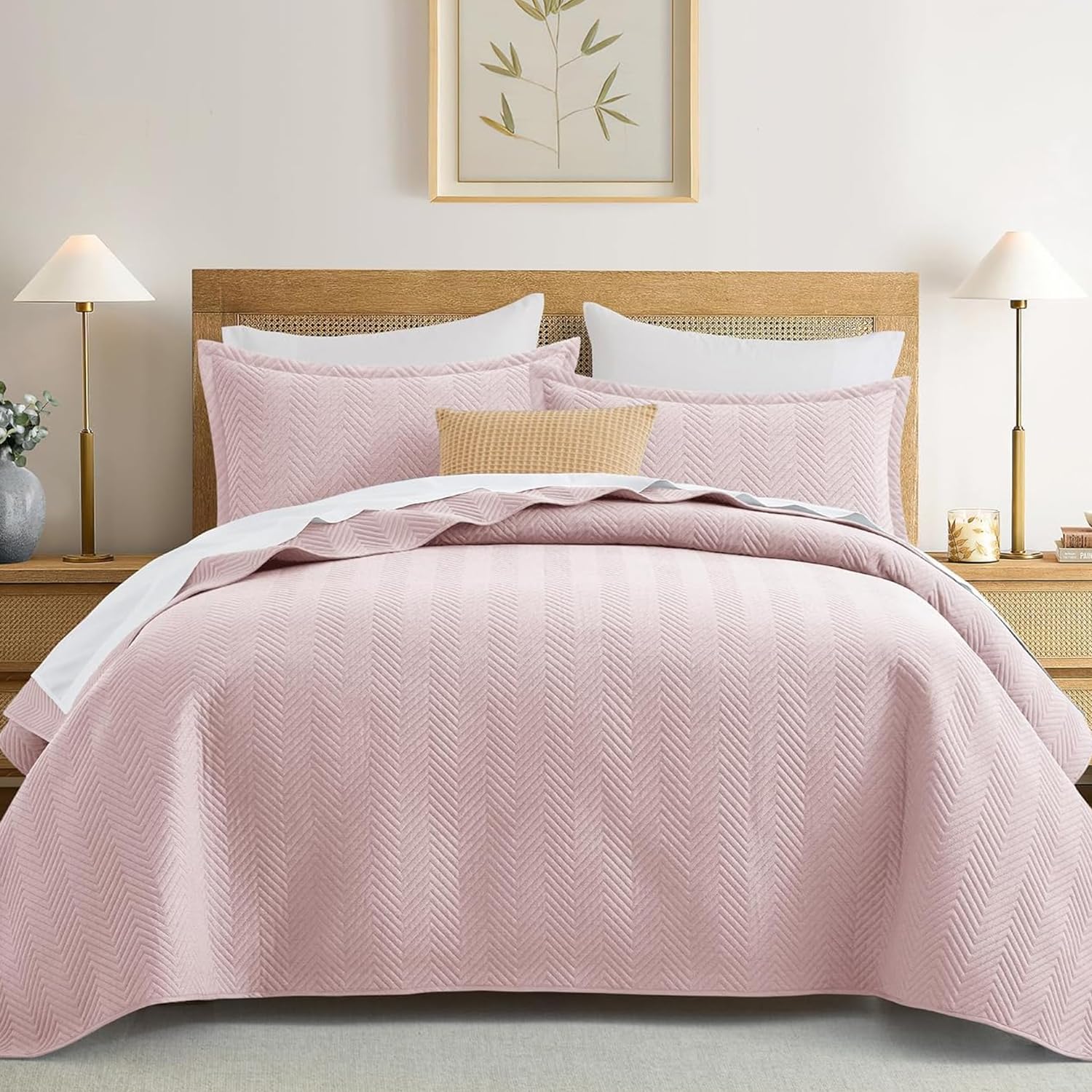 IR Imperial Rooms Twin Quilt Bedding Set Baby Pink Bedspread Wave