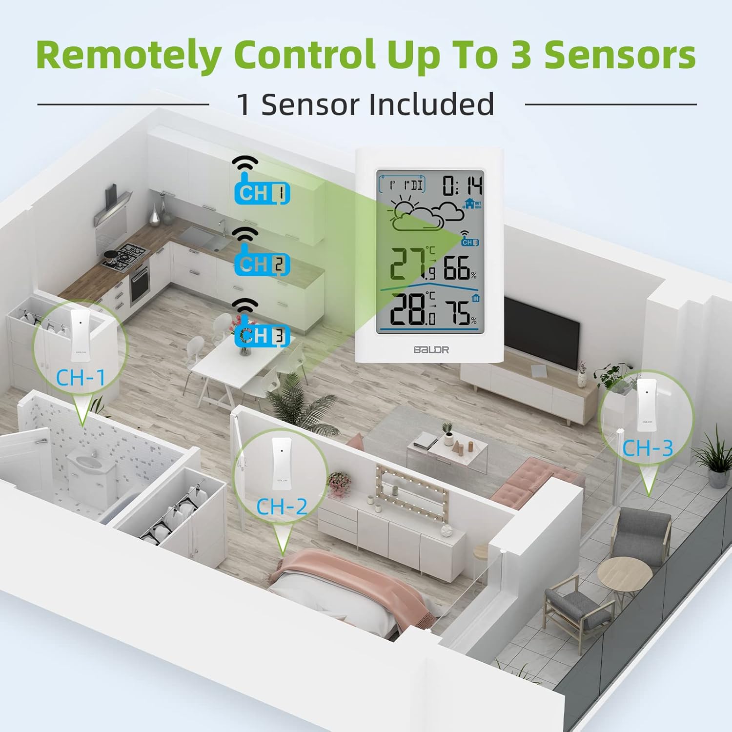 BALDR Indoor Outdoor Thermometer Wireless with Clock, Battery Powered Weather Station Indoor Outdoor, Portable Outside Temperature Monitor for Home Patio - Image 5
