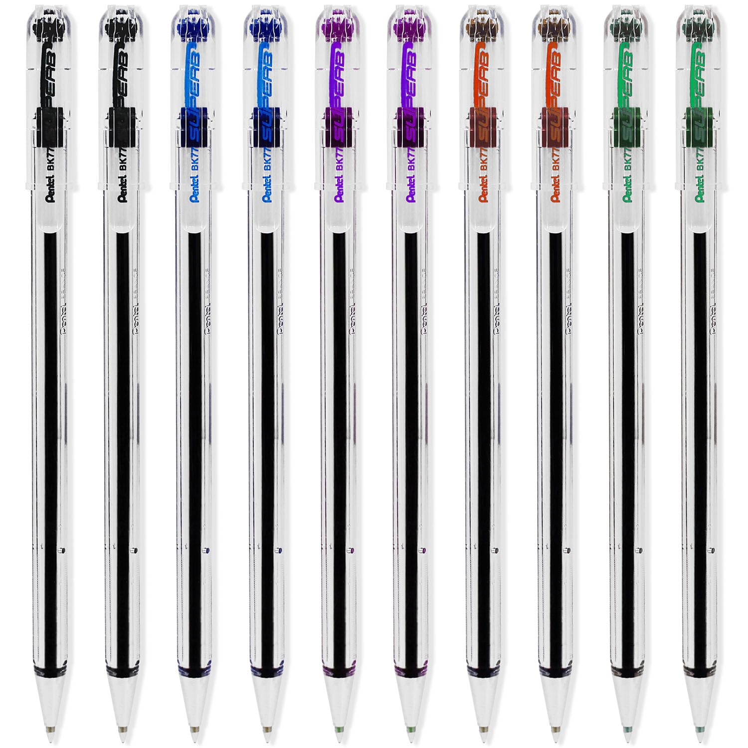 Pentel Penna A Sfera Superb, Punta 0,7 Mm, Tratto 0,25 Mm, Inchiostro Blu, Fusto Trasparente, Confezione Da 8