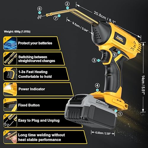 Miniatura 2 de Ecarke - Pistola soldadora de plástico inalámbrica para batería Dewalt de 20 V, máquina de soldadura portátil de 120 W, 6 tipos y 600 grapas, kit de