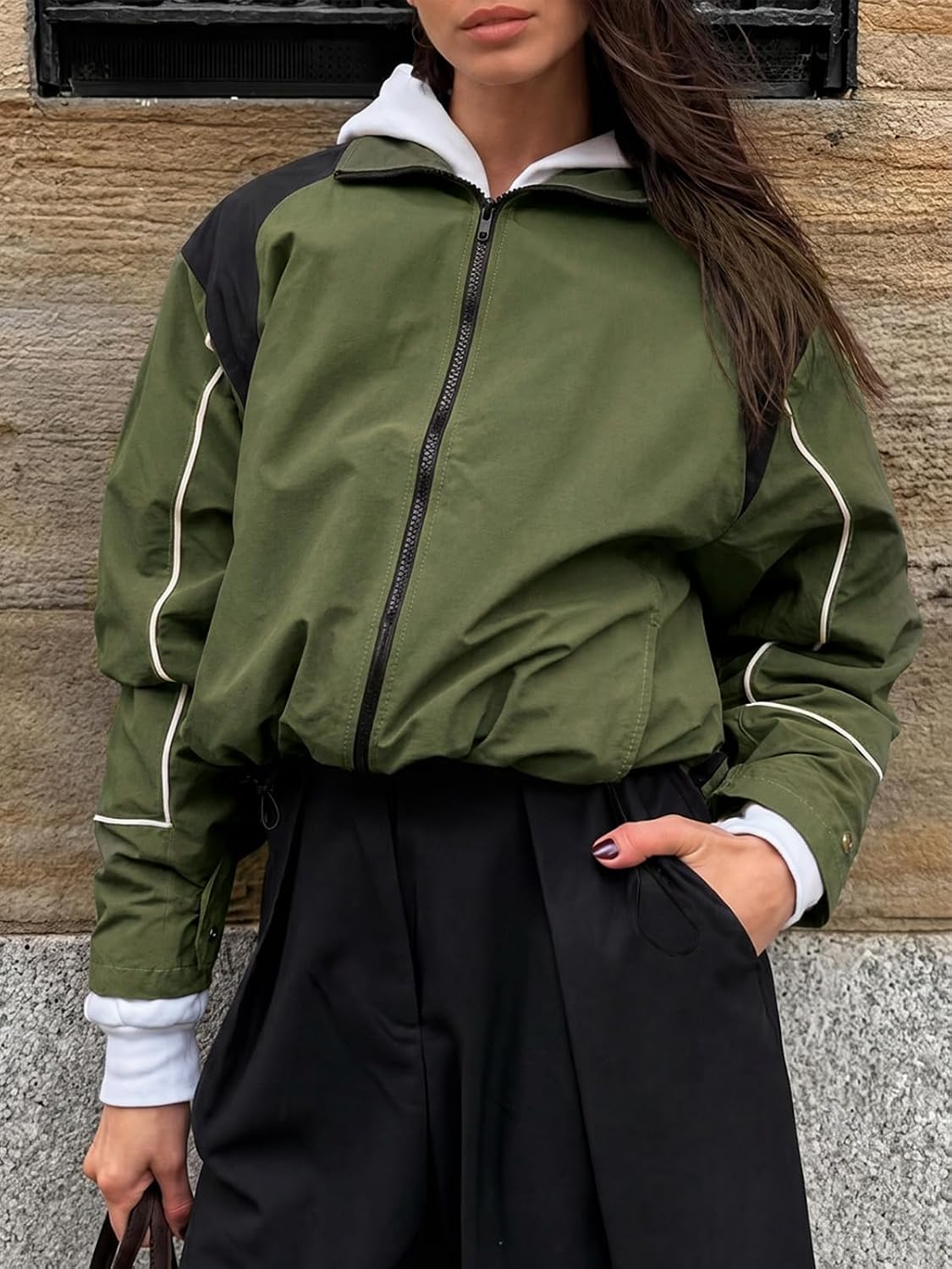 Yousify Womens Windbreaker Jackets Casual Lightweight Athletic Fall Jacket | Lightweight, Color Block, Zip Up, Stand Collar, Adjustable Cuffs Jacket, Windproof, Waterproof Raincoat