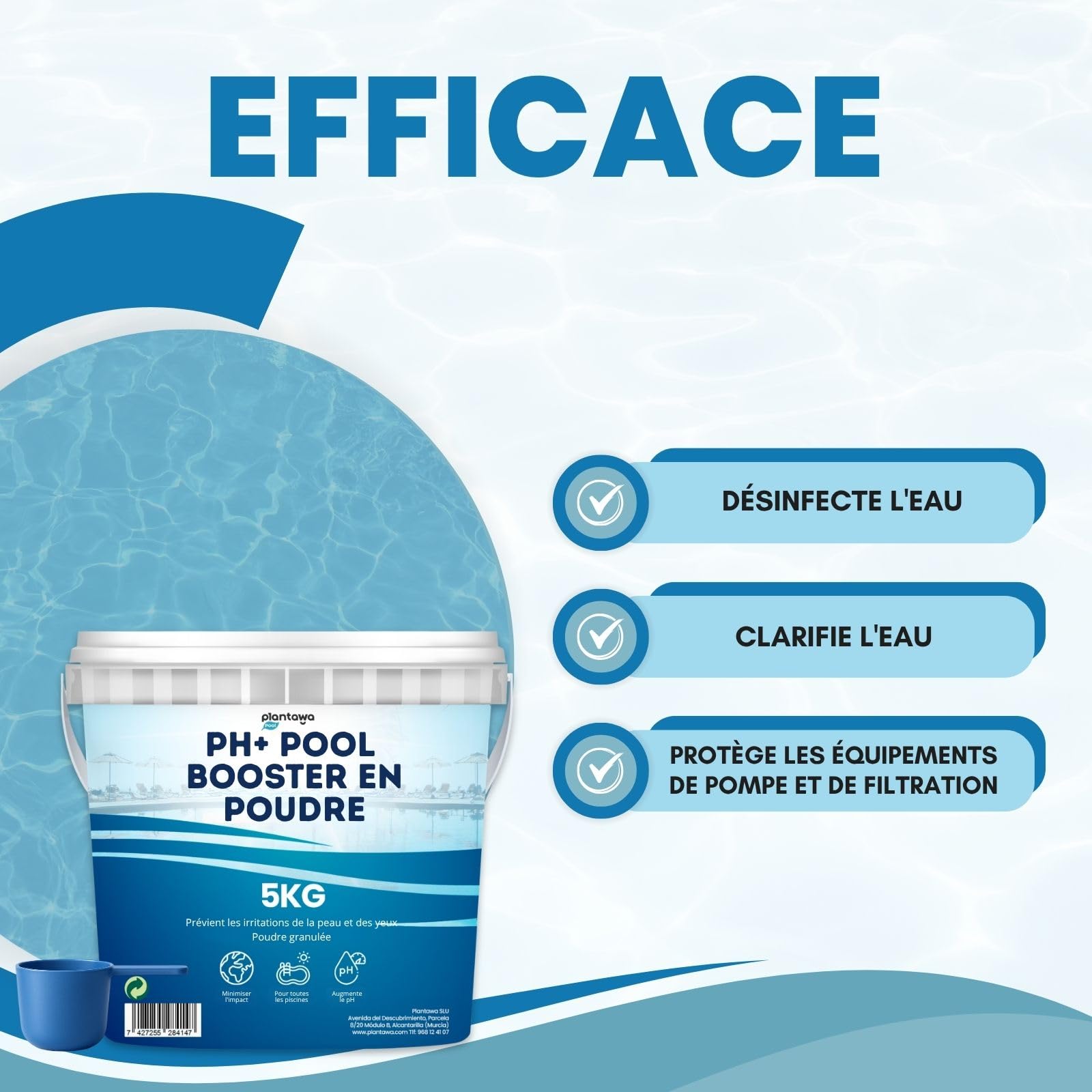 PLANTAWA Incrémentateur de pH en Poudre 5 kg | pH Plus Piscine et Spa | Correcteur pH+ Plus Piscine pour Augmenter Le pH de l’Eau | Régulateur pH Plus pour Entretien Bassin Intérieur et Extérieur
