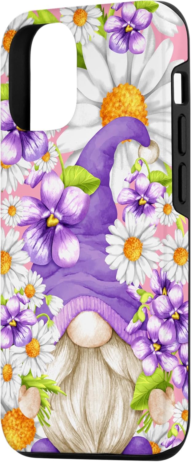 Violet Flower With Daisies For Spring Girls Cute Gnome Case for iPhone 12/12 Pro